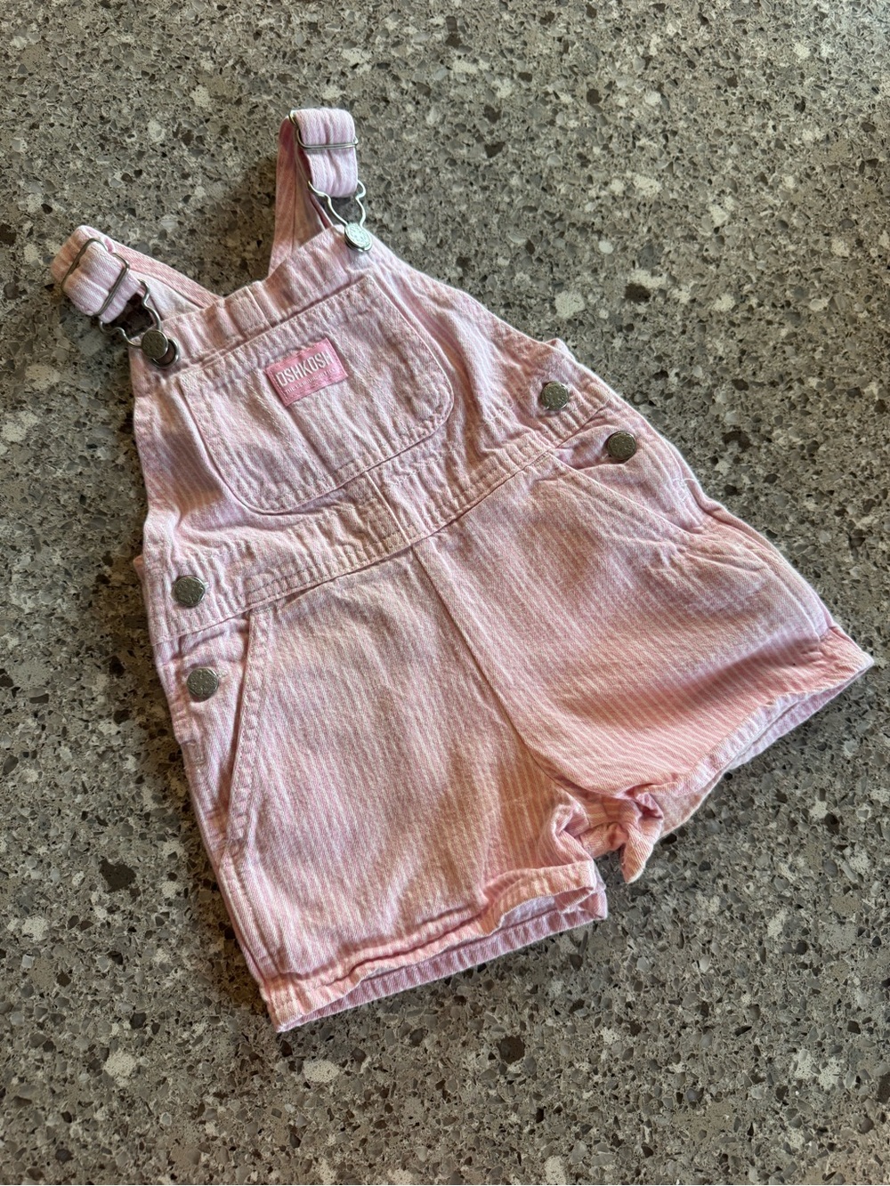 Vintage OshKosh B’Gosh 2T Pink Stripe Shortall Overalls